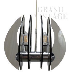 Lampada a sospensione vintage in vetro fumé a 2 luci                            