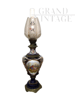 Lampada da tavolo lume a petrolio in porcellana Sèvres, Francia '800                            