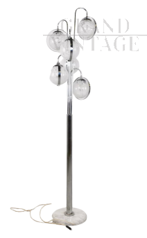 Lampada piantana in vetro di Murano e acciaio in stile space age                            