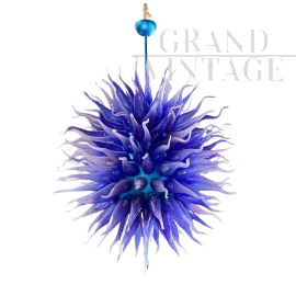 Lampadario a sospensione Blue Sun in vetro di Murano                            