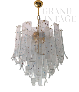 Lampadario con steli in vetro di Murano firmato Barbini, anni '70                            