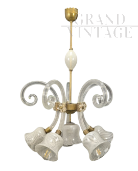 Lampadario da soffitto Barovier e Toso in vetro di Murano, anni '40                            