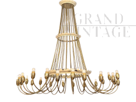 Lampadario vintage a cascata in ottone dorato con 25 Luci                            