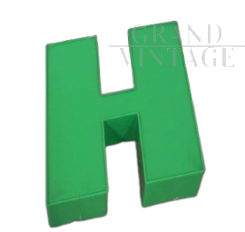 Lettera H in plastica verde per insegna vintage anni '80