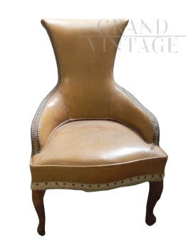 Piccola poltrona da camino in pelle gialla                            