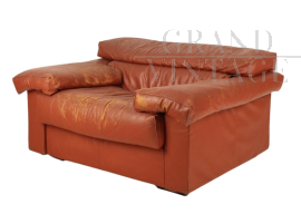 Poltrona Erasmo di Afra e Tobia Scarpa per B&B Italia in pelle marrone                            