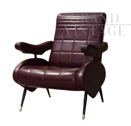 Poltrona reclinabile di Nello Pini in skai bordeaux                            