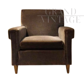 Poltrona svedese anni '40 in tessuto marrone                          