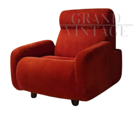 Poltrona vintage in tessuto rosso, anni '70                            