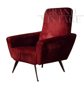 Poltrona vintage in velluto rosso                            