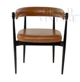 Poltroncina da ufficio design di Flam Sansoni per Dal Vera in skai marrone                            