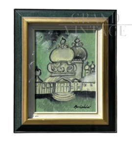 Remo Brindisi - Dipinto di Venezia, olio su tela anni '70                            