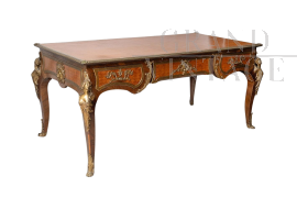 Scrivania antica Bureau Plat Napoleone III Francese in legno esotico                            