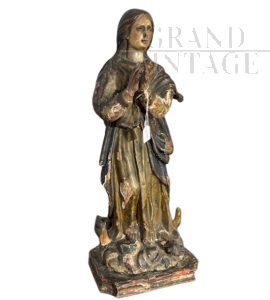 Scultura antica di Vergine in legno policromo, XVII secolo                            