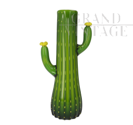Vaso scultura a forma di cactus in vetro di Murano anni '70                            