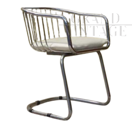 Sedia vintage a sbalzo in metallo cromato                            
