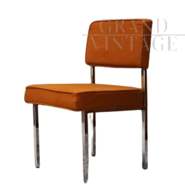 Sedia vintage in metallo e tessuto arancione                            