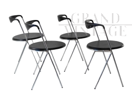 Set di 4 sedie vintage in acciaio cromato in stile Hans Eichenberger                            