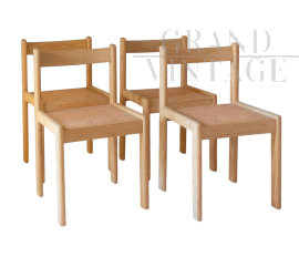 Set di quattro sedie vintage Italiane in rovere e paglia di Vienna                            