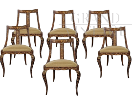 Set di sei sedie intarsiate dei primi del '900                            