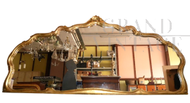 Specchiera sagomata da comò anni '50 in oro matto                            