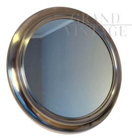 Specchio vintage rotondo con cornice in metallo, Italia anni ’70                            