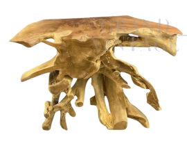 Tavolo console scultura in legno teak massello                            