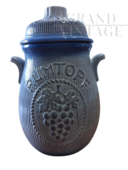 Vaso barattolo vintage per Rumtopf in ceramica blu con coperchio                            