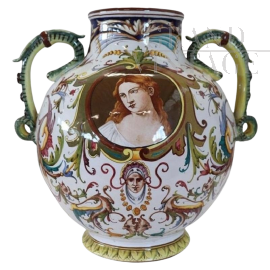 Vaso in ceramica Cacf Faenza e I Fabbri con a decoro classico, anni '50                            