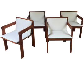 4 sedie poltrone Reguitti in legno e similpelle bianca, 1972