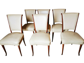 6 sedie + 1 poltroncina Art Déco in pelle, anni '30