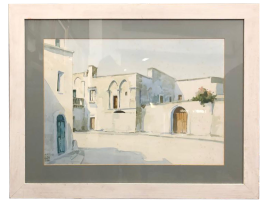 Aldo Riso, dipinto acquerello con paesaggio salentino