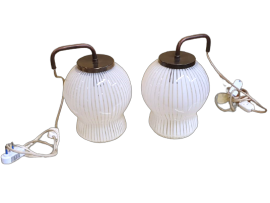 Coppia di lampade abat-jour vintage in ottone e vetro