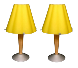 Pair of vintage abat-jour lamps in yellow Murano glass and wood