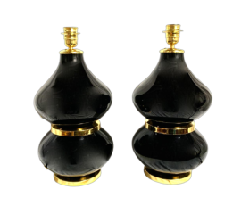 Pair of Seguso table lamps in black Murano glass      