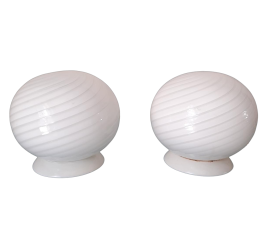Pair of Venini-style lamps in white Murano spiral glass, 1960s