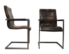 Coppia di sedie poltroncine cantilever stile vintage in pelle marrone