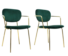 Coppia sedie poltroncine design in ottone e velluto verde
