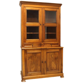 Antique Louis Philippe cupboard with bookcase in walnut, 19th century