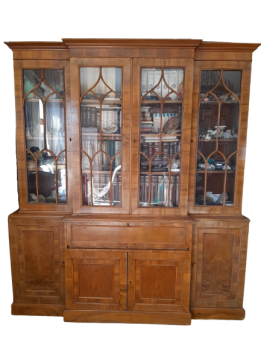 Credenza libreria antica inglese con vetri a cattedrale 