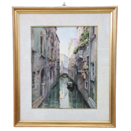 Dipinto acquarello su carta, paesaggio veneziano, '900