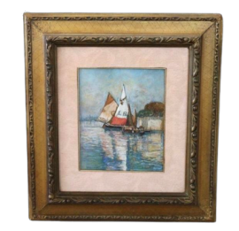 Giulio Sommati - dipinto con barche a vela, pastelli su cartoncino                            