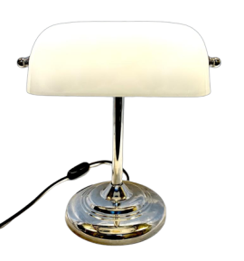 Vintage ministerial desk lamp with white glass shade 
                            