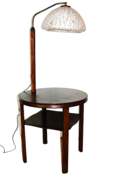 Vintage floor lamp with wooden reading table, 1950s     