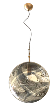 Lampadario a sfera in vetro di Murano con decorazioni ottiche attribuito a Venini