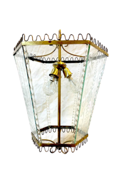 Lampadario lanterna in ottone anni '40 attribuito a Fontana Arte.