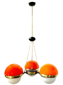 Lampadario vintage attribuito a Stilnovo con sfere arancioni, anni '50