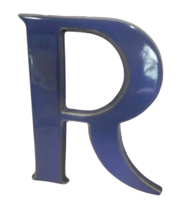 Lettera R in terracotta blu, anni '40