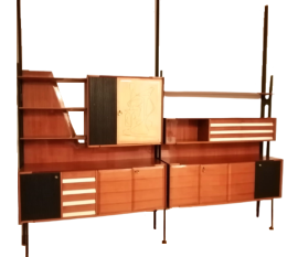Libreria modulare con vano bar mid-century di Vittorio Dassi                            