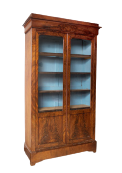 Libreria vetrina antica Luigi Filippo in piuma di mogano, XIX secolo